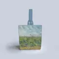 Dettaglio della borsa in tela di Van Gogh con texture di pittura a olio blu e gialla - Campo di grano con un'allodola (BA18)