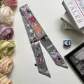 Zijden skinny sjaal met Parijs-print voor dames als haarband of stijlvolle stropdas - Grijs