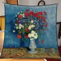 90cm Seidenquadrat Schal mit Van Gogh Ölgemälde Motiv und dunkelblauem Rand - 90x90cm / Van Gogh Ölgemälde Druck (S1980)