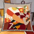 Zijden sjaal dames met retro geometrische print en abstract ruitersportontwerp in kleur - Grote Vierkante Sjaal / Ruiter Geometrisch Patroon (S1986)