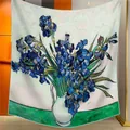 Großer quadratischer Damenschal im europäischem Stil mit Van Goghs Schwertlilien - Schwertlilien Blau (03)