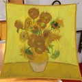 Van Gogh sunflower oil painting printed silk square scarf in vibrant yellow tones - Van Gogh Sunflowers Style / Large Square Scarf