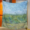 Van Gogh Kunstdruck Seidenschal und Wandteppich mit lebendigen blauen floralen Kanten - Weizenfeld mit einer Lerche (16)