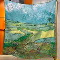 Seidenquadrattuch mit Van-Gogh-Weizenfeld-Ölgemälde-Druck und grünem handgerolltem Saum - Weizenfeld Serie (20)