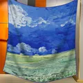 Seidensamt Quadrat-Halstuch mit Van Gogh Ölgemälde-Druck und handgerollten Kanten - Weizenfeld unter Gewitterhimmel (22)