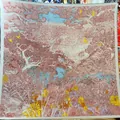 Künstlerisches quadratisches Kaschmir-Tuch mit Waldlandschaft und Vögeln-Illustration - Rosa Blau Illustration Wald (S1485 Lila)