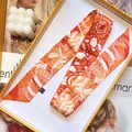 Silk-like satin twilly scarf with botanical print and luxury gift box for handbags - 5cmx90cm / Orange