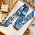 Elegant floral print hair scarf in blue tones, presented in a stylish gift box setup - Sky Blue