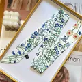 Floral print long silk scarf for women presented in a premium yellow gift box - Beige and Green