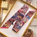 Floral print twilly silk scarves for women in elegant gift box with candle decoration - S1856-1 / 5*90cm