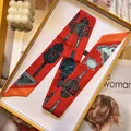 Elegante rode smalle zijden sjaal met vintage print in een gele geschenkdoos - 95x5 / Rode Decoratieve Lantaarn Patroon (S1822-6)