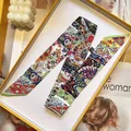 Elegant floral silk twilly scarf with paisley patterns for women on a decorative tray - S1856-3 / 5*90cm