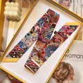 Floral print twilly scarf with bohemian patterns in a luxury yellow gift box - S1856-4 / 5*90cm