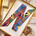 Elegant floral silk twilly with belt prints in a yellow gift box for handbags - Sky Blue Patchwork Elegant Style (S1825-2)