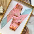 Elegante sciarpa stretta in seta da donna con motivi floreali e stelle in confezione - 5x90cm / Rosa (S153)