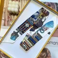 Eleganter Seidenschal in Marineblau und Orange in einer hochwertigen Geschenkbox - 5*90cm / Gebrochenes Weiß