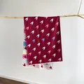 Detail of colorful houndstooth scarf with soft fringe hanging on a wooden branch - 180cmx65cm / Red (S1946)