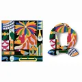 Pañuelo de seda artístico con estampados abstractos de león y pájaro en tonos vivos - Tonos Rojo Azul y Verde (A219-4)