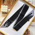 Cat print narrow silk scarf in black and grey, elegantly presented in a yellow gift box - Black Gray Cat (S291)