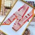 Pink and orange silk twilly scarf with woven pattern in a luxury yellow gift box - Orange