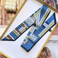Blue and yellow twilly scarf with rope pattern in a premium gift display box - Blue