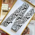 Elegant black and white geometric silk scarf ribbon for hair and bags in a premium gift box - Black & White Geometric (S41 Main Color)