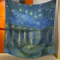 Detail van Starry Night zijden sjaal met fijne stiksels en levendige kleuren - Sterrennacht boven de Rhône (21)