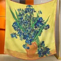 Detail van Van Gogh Iris olieverfschilderij fluwelen sjaal als wanddecoratie - Irissen Geel (12)