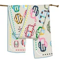 Luxurious long silk scarf with colorful belt buckle print draped on a wooden branch - 150cm*40cm / Beige Polka Dot Equestrian
