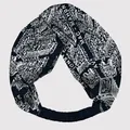 Diadema ancha cruzada con estampado de mapa vintage azul y banda elástica suave - Negro