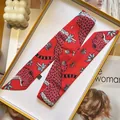 Red silk scarf with leopard print and floral design in an elegant gift box set - 95x5cm / Red Leopard (S1835-2)