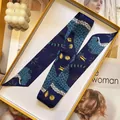 Leopard print silk scarf in deep blue with floral patterns and yellow gift box - 95x5cm / Dark Blue Leopard (S1835-4)