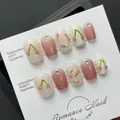 Unghie finte artigianali effetto cat eye con ciliegie glitter rosa e strass - L / Occhio Di Gatto Ciliegia