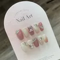 Luxuriöse handgefertigte rosa Sarg-Nägel zum Aufdrücken mit Kristallen und Steinen - Groß (L) / Luxus Rosa Diamant Bohnenpaste