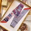 Artistieke dubbelzijdige zijden sjaal met gele geschenkdoos voor handtassen decoratie - Stijl 7 (S1849-7)