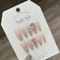 Uñas postizas hechas a mano efecto ojo de gato blanco lunar con purpurina y diamantes - Blanco Luz de Luna Brillante Strass / Grande (L)