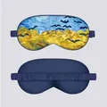 Close-up of silk sleep mask featuring Van Gogh Wheatfield oil painting print and elastic band - Wheatfield With Crows