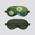 Detail of Van Gogh Wild Roses silk sleep mask showing front print and green elastic strap - Eye Mask 12 Wild Roses
