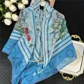 Lightweight blue floral silk scarf with LOVE print and elegant flower patterns - Color 4 (Light Blue/LOVE Letter/Striped)