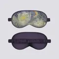 Detail of silk sleep mask featuring Van Gogh Starry Night art and purple satin back - Eye Mask 04 Road with Cypress and Star