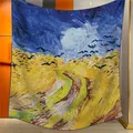 Artistic Van Gogh Wheatfield with Crows velvet silk shawl square scarf wrap - Van Gogh Wheatfield Style (S1889) / Large