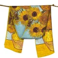 Artistic silk scarf featuring Vincent van Gogh Sunflower oil painting print on long shawl - Sunflower Oil Painting Style (S1599)