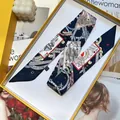 Elegant navy blue satin twilly scarf with poker patterns in a premium gift box - Navy Blue (S1156)