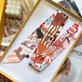 Colorful animal print silk scarf Twilly with dog and giraffe patterns in yellow gift box - Red(S1090)