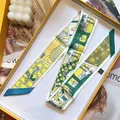Pañuelo twilly de seda con estampado geométrico y caja de regalo amarilla elegante - S1086 Amarillo