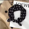 Elegant satin square scarf with white D-letter print and black contrast border - D Letter Black