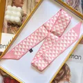 Pink and white geometric triangle print twilly silk scarf in an elegant display box - Pink