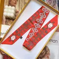 Sky blue candy color double-sided print skinny silk scarf for hair ties and neck styling - 5*90cm / Red