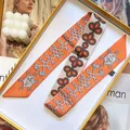 Sky blue candy color twilly silk scarf with double-sided nautical rope knot print - 5*90cm / Orange