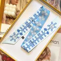 Sky blue skinny silk scarf with nautical rope prints inside a yellow luxury gift box - 5*90cm / Sky Blue